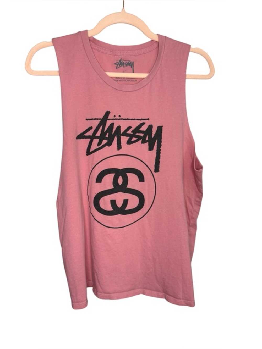 Vintage Stüssy Pink Logo Graphic Muscle Tank – Women's Large